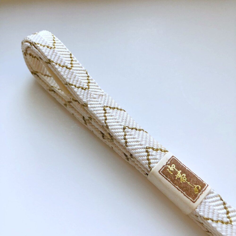 Japanese 100% Silk Obijime Obi Cord Kimono Accessory White Gold Threads New - Picture 2 of 11